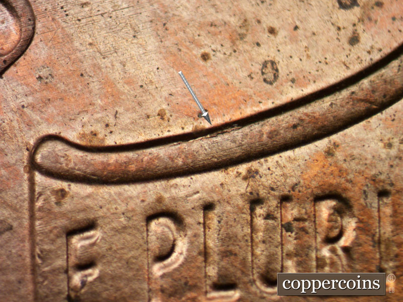 Die-stage B marker on 2011P•1DO•004 (2011 Doubled Die Obverse).