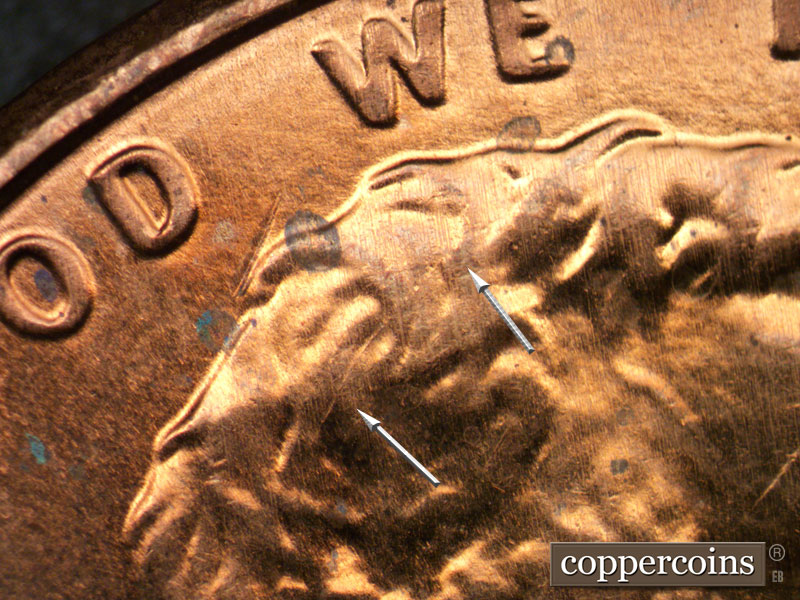 Die-stage B marker on 2011P•1DO•006 (2011 Doubled Die Obverse).