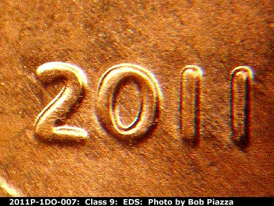 Die-stage A marker on 2011P•1DO•007 (2011 Doubled Die Obverse).