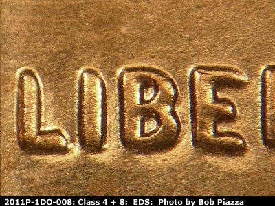 Die-stage A marker on 2011P•1DO•008 (2011 Doubled Die Obverse).