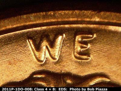 Die-stage A marker on 2011P•1DO•008 (2011 Doubled Die Obverse).