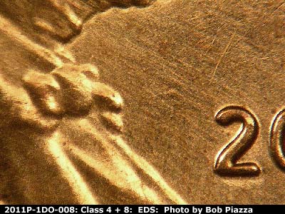 Die-stage A marker on 2011P•1DO•008 (2011 Doubled Die Obverse).