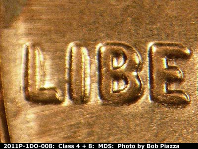 Die-stage B marker on 2011P•1DO•008 (2011 Doubled Die Obverse).