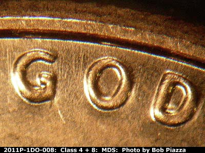 Die-stage B marker on 2011P•1DO•008 (2011 Doubled Die Obverse).