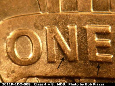 Die-stage B marker on 2011P•1DO•008 (2011 Doubled Die Obverse).