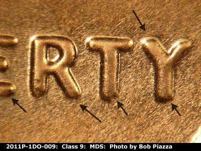 2011 Lincoln cent obverse, CopperCoins die 2011P•1DO•009.