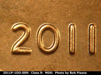 Die-stage B marker on 2011P•1DO•009 (2011 Doubled Die Obverse).