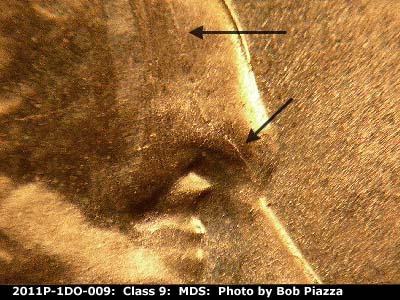 Die-stage B marker on 2011P•1DO•009 (2011 Doubled Die Obverse).