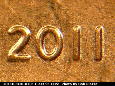 Die-stage A marker on 2011P•1DO•010 (2011 Doubled Die Obverse).