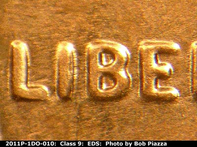 Die-stage A marker on 2011P•1DO•010 (2011 Doubled Die Obverse).