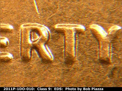 Die-stage A marker on 2011P•1DO•010 (2011 Doubled Die Obverse).