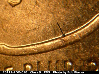 Die-stage A marker on 2011P•1DO•010 (2011 Doubled Die Obverse).