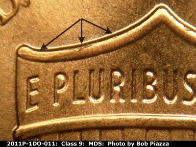 Die-stage B marker on 2011P•1DO•011 (2011 Doubled Die Obverse).