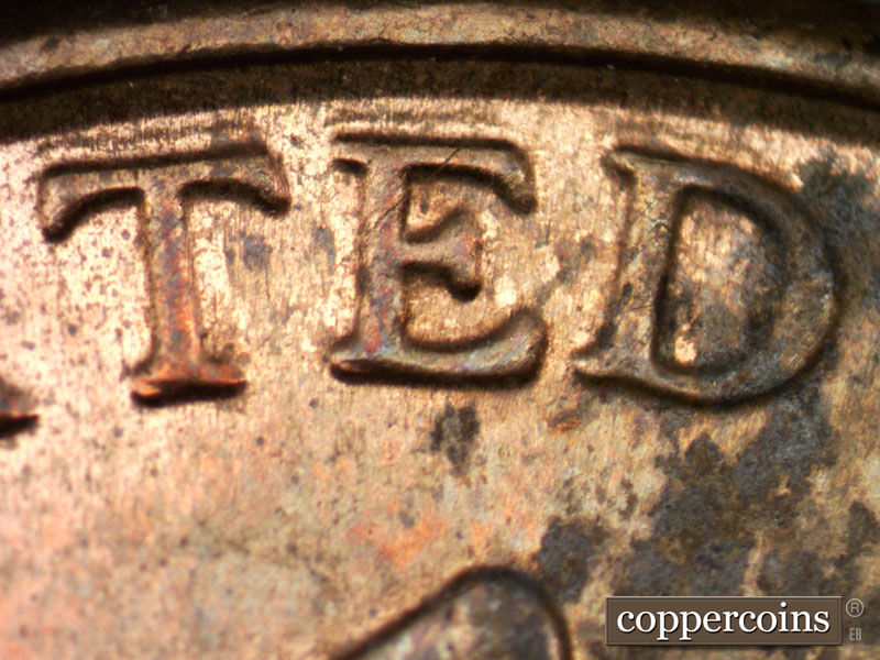 Die-stage A marker on 2011P•1DR•002 (2011 Doubled Die Reverse).