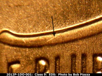 Die-stage A marker on 2012P•1DO•001 (2012 Doubled Die Obverse).