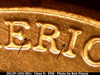 Die-stage A marker on 2012P•1DO•001 (2012 Doubled Die Obverse).