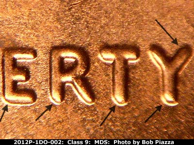 Die-stage B marker on 2012P•1DO•002 (2012 Doubled Die Obverse).