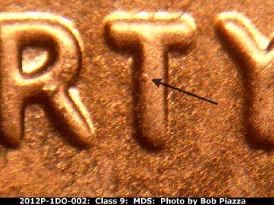 Die-stage B marker on 2012P•1DO•002 (2012 Doubled Die Obverse).
