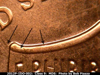 Die-stage B marker on 2012P•1DO•002 (2012 Doubled Die Obverse).