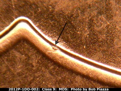 Die-stage B marker on 2012P•1DO•002 (2012 Doubled Die Obverse).