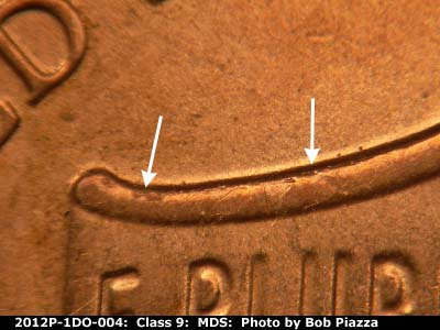 Die-stage B marker on 2012P•1DO•004 (2012 Doubled Die Obverse).