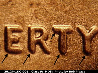 Die-stage B marker on 2012P•1DO•005 (2012 Doubled Die Obverse).