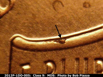 Die-stage B marker on 2012P•1DO•005 (2012 Doubled Die Obverse).