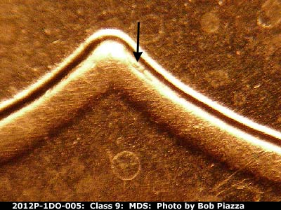 Die-stage B marker on 2012P•1DO•005 (2012 Doubled Die Obverse).