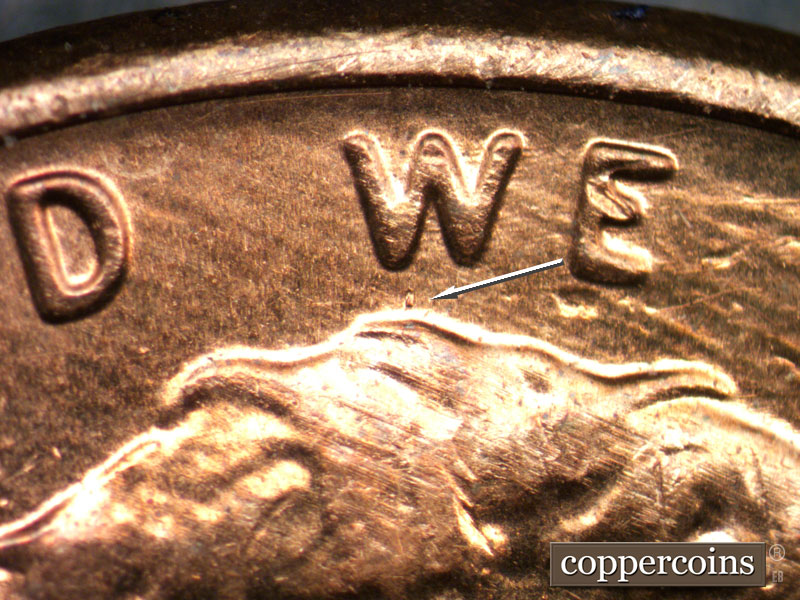 Die-stage B marker on 2013P•1DO•002 (2013 Doubled Die Obverse).