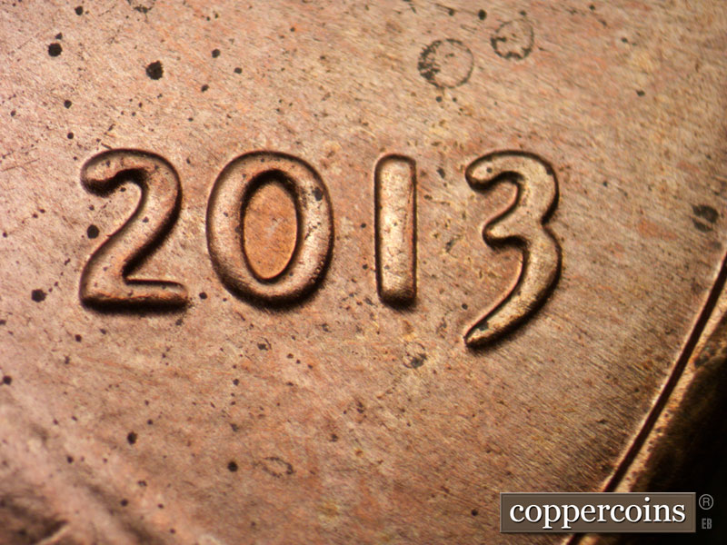 2013 Lincoln cent obverse, CopperCoins die 2013P•1DO•003.