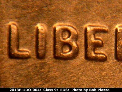 Die-stage A marker on 2013P•1DO•004 (2013 Doubled Die Obverse).