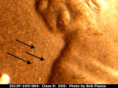 Die-stage A marker on 2013P•1DO•004 (2013 Doubled Die Obverse).