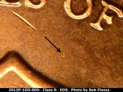 Die-stage A marker on 2013P•1DO•005 (2013 Doubled Die Obverse).