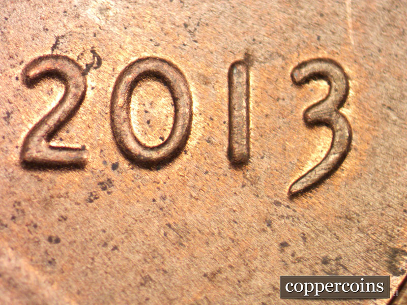 Die-stage B marker on 2013P•1DO•005 (2013 Doubled Die Obverse).