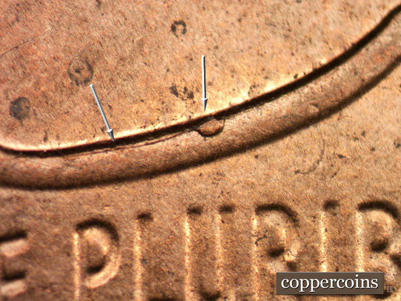 Die-stage B marker on 2013P•1DO•005 (2013 Doubled Die Obverse).