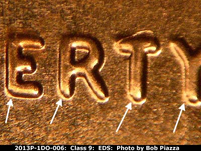 Die-stage A marker on 2013P•1DO•006 (2013 Doubled Die Obverse).