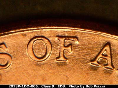 Die-stage A marker on 2013P•1DO•006 (2013 Doubled Die Obverse).