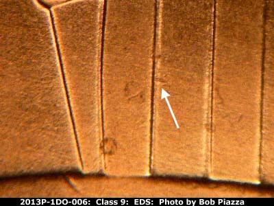 Die-stage A marker on 2013P•1DO•006 (2013 Doubled Die Obverse).