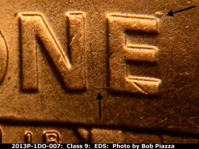 Die-stage A marker on 2013P•1DO•007 (2013 Doubled Die Obverse).