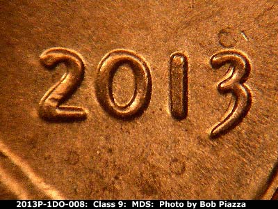 2013 Lincoln cent obverse, CopperCoins die 2013P•1DO•008.