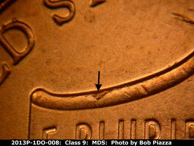 Die-stage B marker on 2013P•1DO•008 (2013 Doubled Die Obverse).