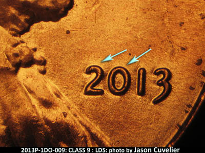 Die-stage C marker on 2013P•1DO•009 (2013 Doubled Die Obverse).