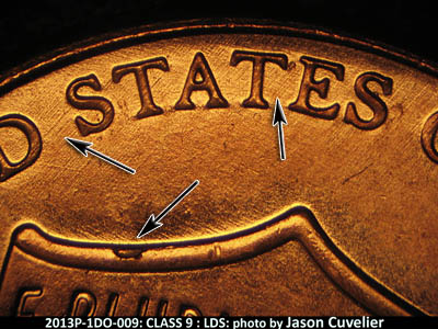 Die-stage C marker on 2013P•1DO•009 (2013 Doubled Die Obverse).