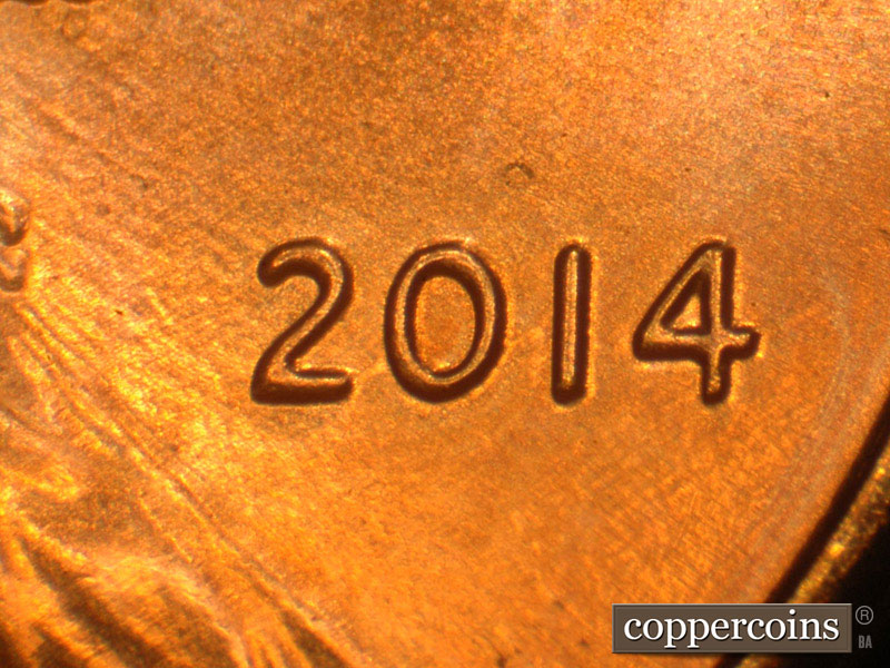 Die-stage B marker on 2014P•1DO•002 (2014 Doubled Die Obverse).