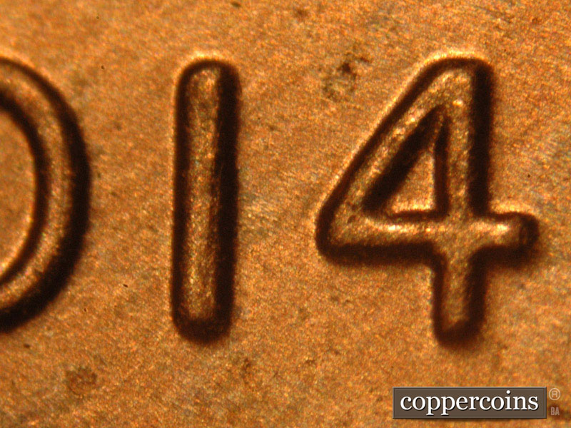 Die-stage B marker on 2014P•1DO•006 (2014 Doubled Die Obverse).