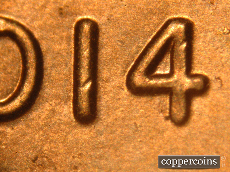 Die-stage C marker on 2014P•1DO•007 (2014 Doubled Die Obverse).