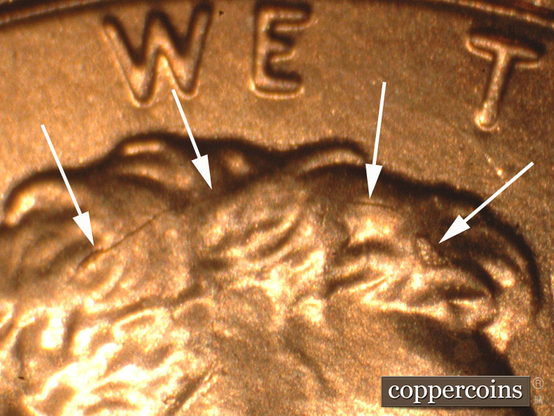 Die-stage B marker on 2014P•1DO•009 (2014 Doubled Die Obverse).