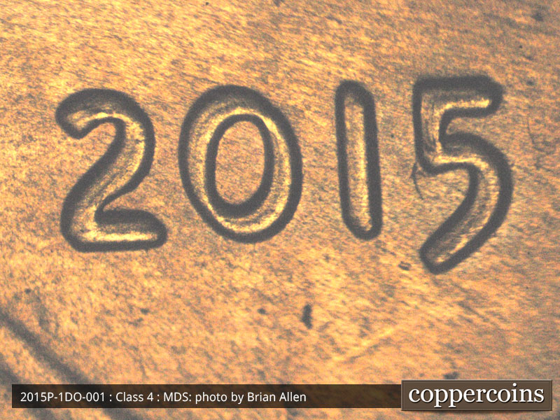 Die-stage B marker on 2015P•1DO•001 (2015 Doubled Die Obverse).