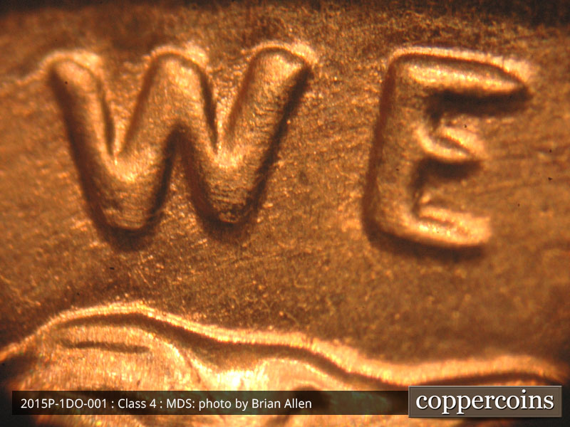 Die-stage B marker on 2015P•1DO•001 (2015 Doubled Die Obverse).