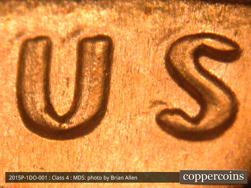 Die-stage B marker on 2015P•1DO•001 (2015 Doubled Die Obverse).